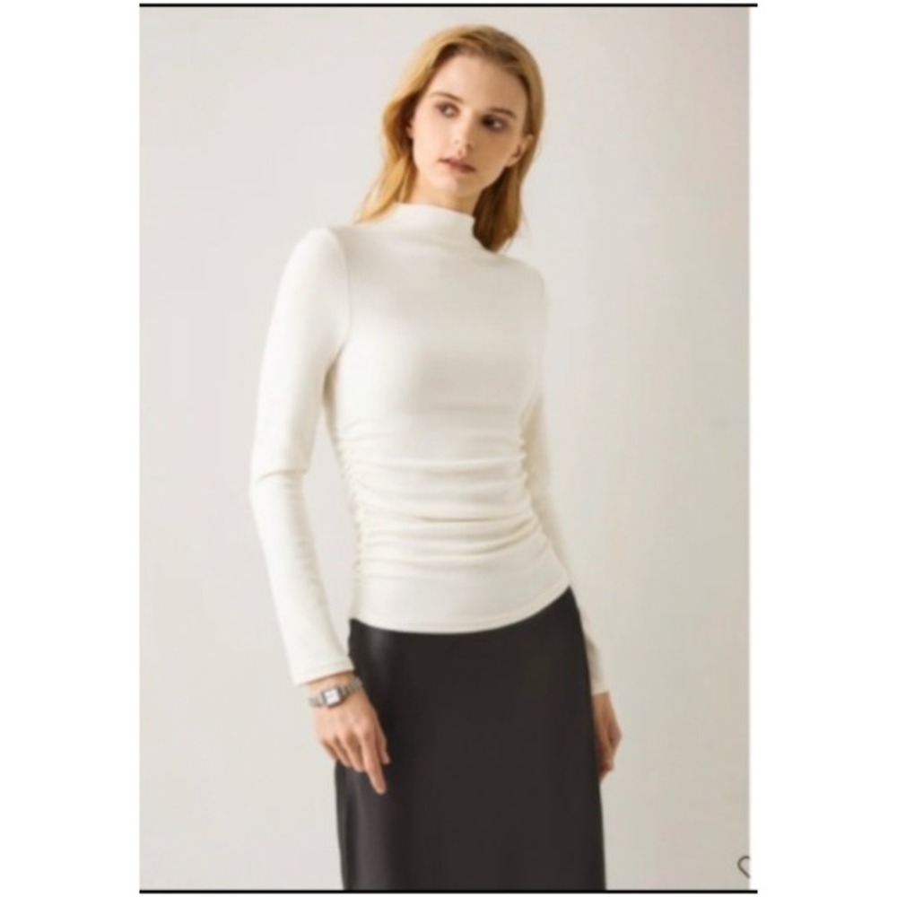 NEW OGL Eco-Mousse Cream Ruched Side Mock Neck Long Sleeve Top Size 2XL‎